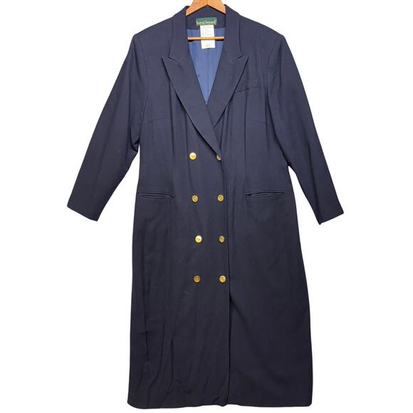 Harve Benard Vintage Navy Blue Wool Gold Button Dressy Trench Coat Women 20W - Picture 1 of 7
